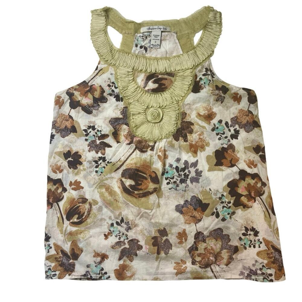 Y2K AMERICAN RAG TANK TOP GOLD BROWN FLORAL SZ S COTTON AESTHETIC FAIRY CORE - Picture 14 of 14